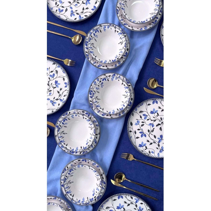 Juego de vajilla de 18 piezas, azul/blanco, cerámica