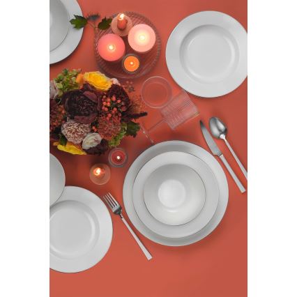 Juego de vajilla de 18 piezas blanca/plateada/porcelana