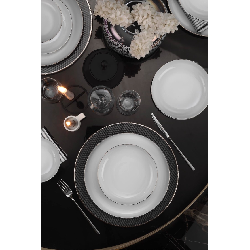 Juego de vajilla de 18 piezas blanco/plateado/porcelana