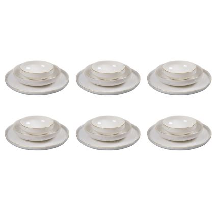 Juego de vajilla de 18 piezas de porcelana blanca con detalles dorados