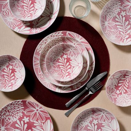 Juego de vajilla de 18 piezas rojo/blanco/porcelana