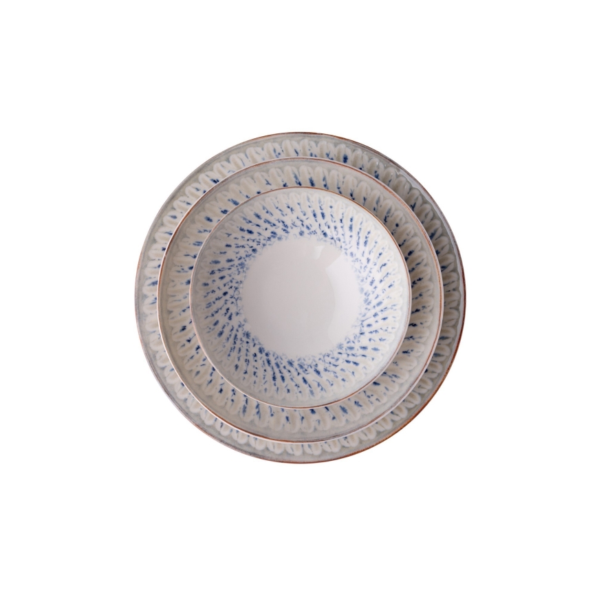 Juego de vajilla de 24 piezas azul/beige/porcelana