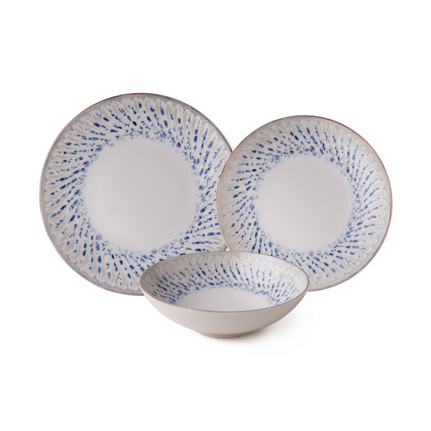 Juego de vajilla de 24 piezas azul/beige/porcelana
