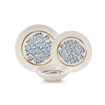 Juego de vajilla de 24 piezas azul/beige/porcelana