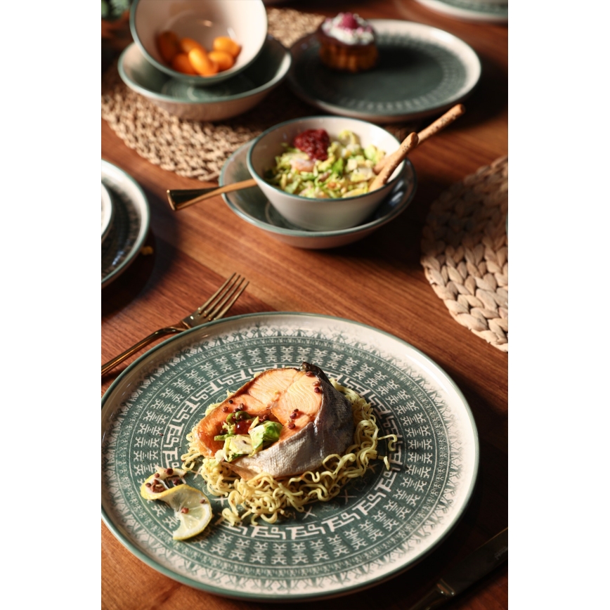 Juego de vajilla de 24 piezas beige/verde/gres