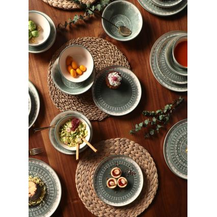 Juego de vajilla de 24 piezas beige/verde/gres