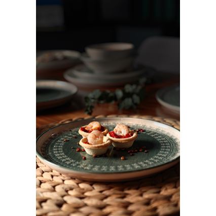 Juego de vajilla de 24 piezas beige/verde/gres