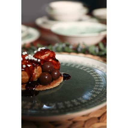 Juego de vajilla de 24 piezas beige/verde/gres