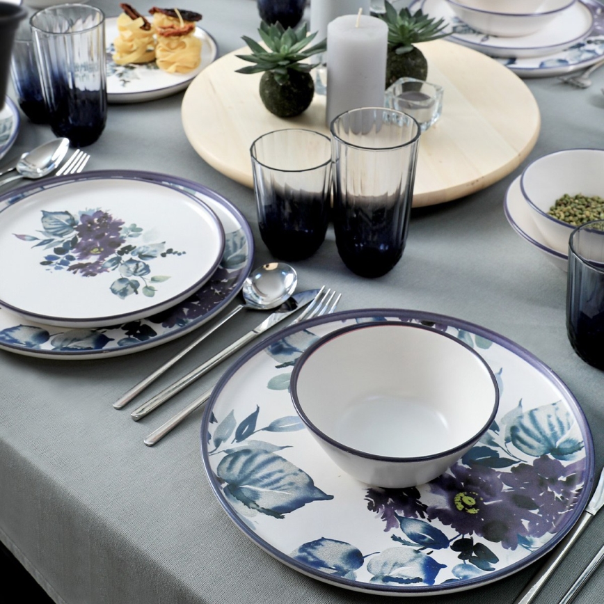 Juego de vajilla de 24 piezas, blanco/azul, cerámica