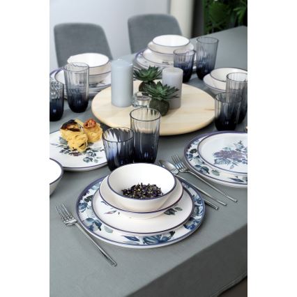 Juego de vajilla de 24 piezas, blanco/azul, cerámica