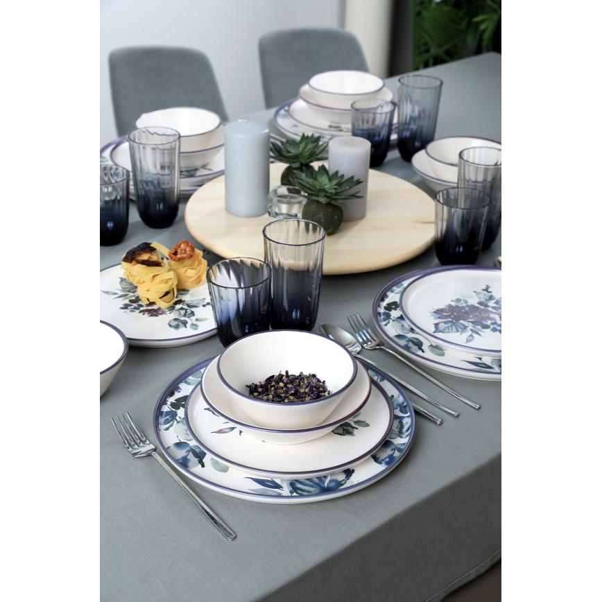 Juego de vajilla de 24 piezas, blanco/azul, cerámica