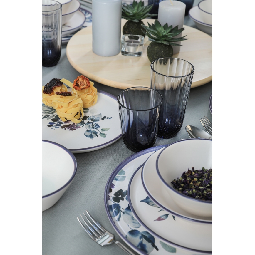 Juego de vajilla de 24 piezas, blanco/azul, cerámica