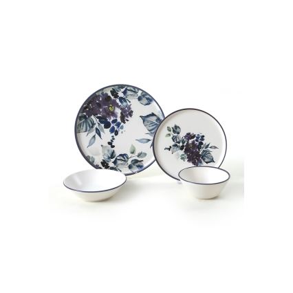 Juego de vajilla de 24 piezas, blanco/azul, cerámica