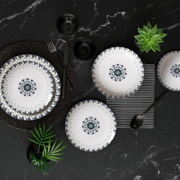 Juego de vajilla de 24 piezas blanco/azul de porcelana