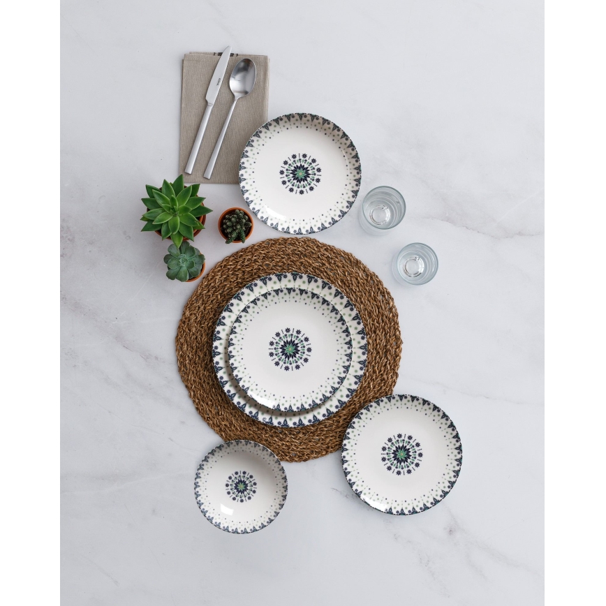 Juego de vajilla de 24 piezas blanco/azul de porcelana