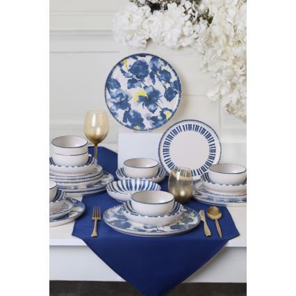 Juego de vajilla de 24 piezas blanco/azul/loza