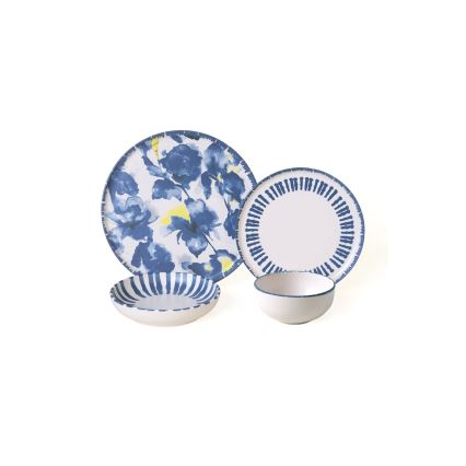 Juego de vajilla de 24 piezas blanco/azul/loza