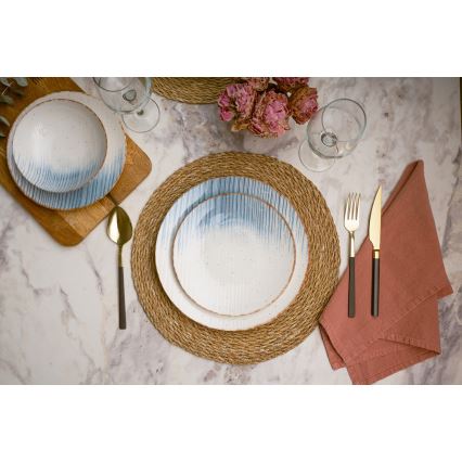 Juego de vajilla de 24 piezas, blanco/azul, porcelana