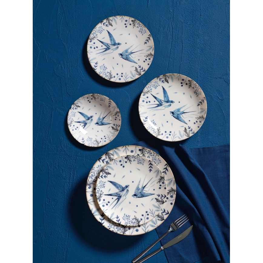 Juego de vajilla de 24 piezas blanco/azul/porcelana