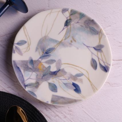 Juego de vajilla de 24 piezas, blanco/azul, porcelana