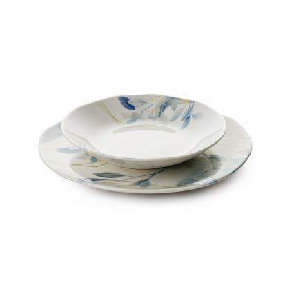 Juego de vajilla de 24 piezas, blanco/azul, porcelana