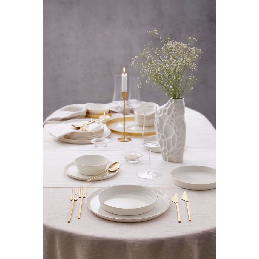 Juego de vajilla de 24 piezas blanco/dorado/porcelana