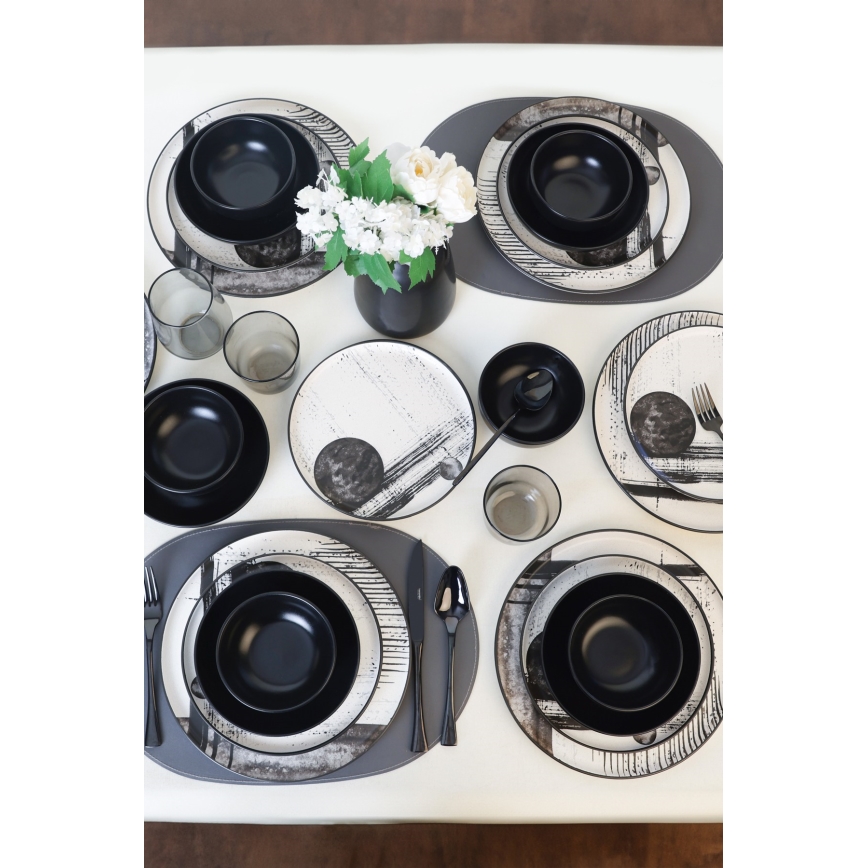 Juego de vajilla de 24 piezas, blanco/negro/gres