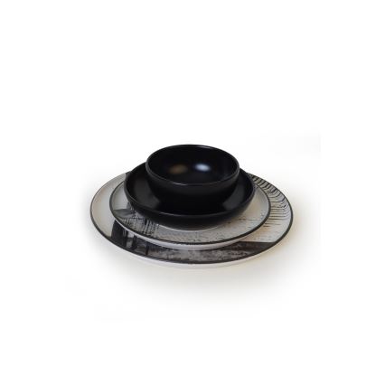 Juego de vajilla de 24 piezas, blanco/negro/gres