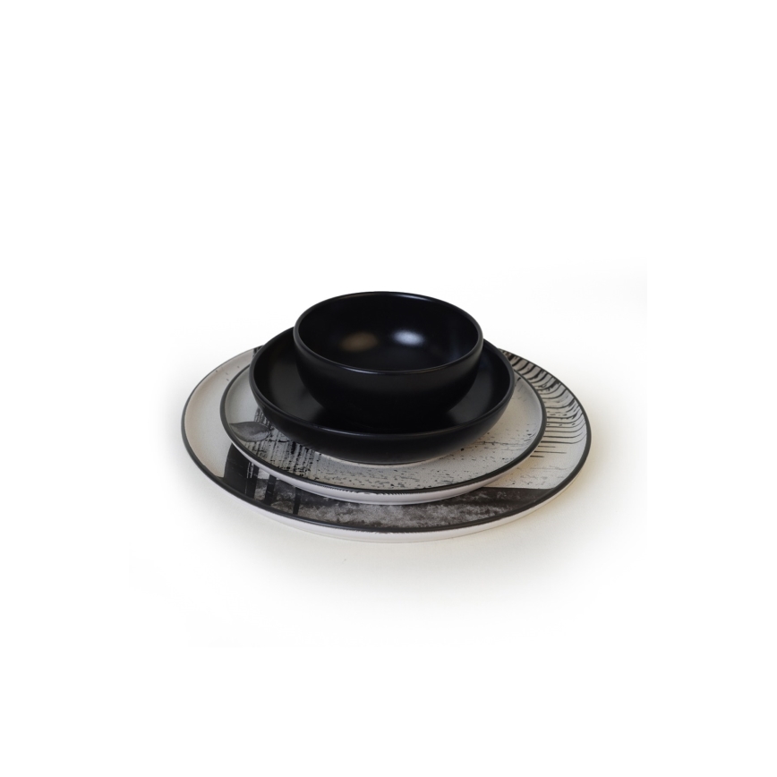 Juego de vajilla de 24 piezas, blanco/negro/gres