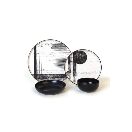 Juego de vajilla de 24 piezas, blanco/negro/gres
