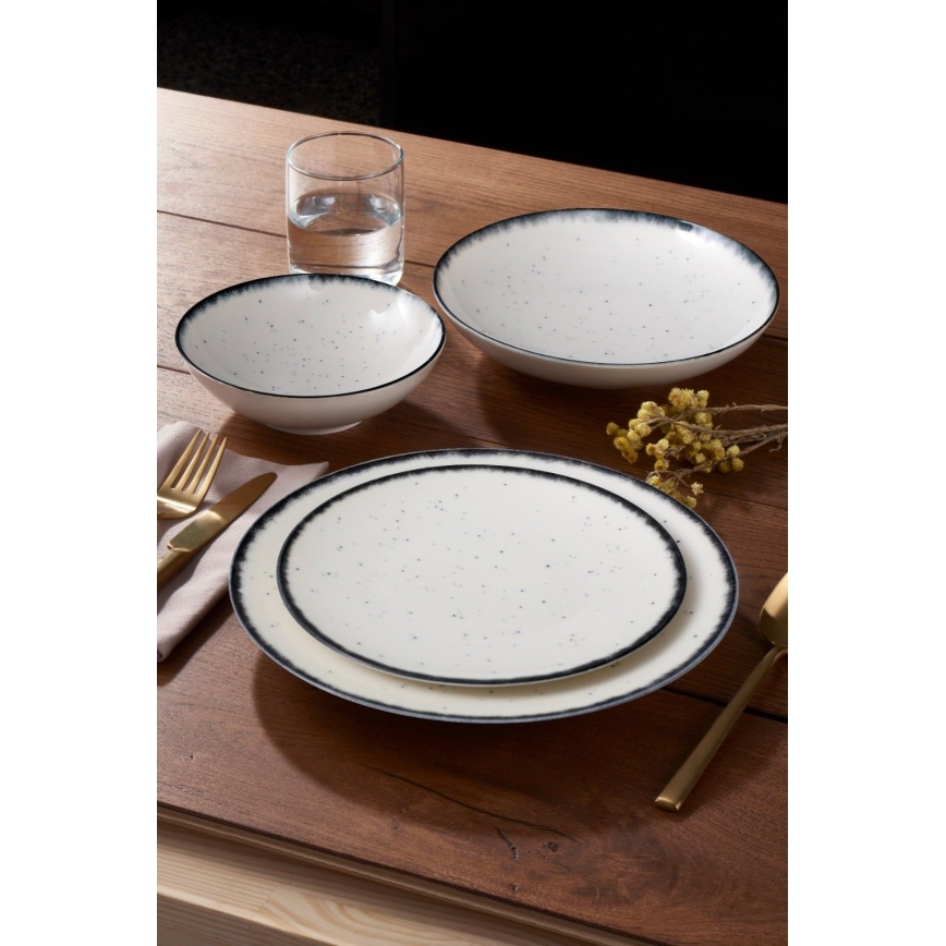 Juego de vajilla de 24 piezas blanco/negro/porcelana