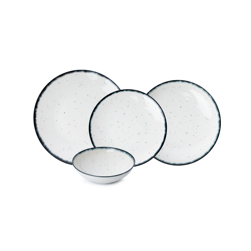 Juego de vajilla de 24 piezas blanco/negro/porcelana