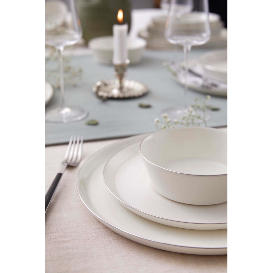 Juego de vajilla de 24 piezas blanco/plateado/porcelana