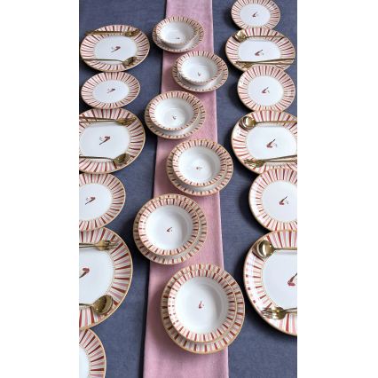 Juego de vajilla de 24 piezas blanco/rojo/dorado/cerámica