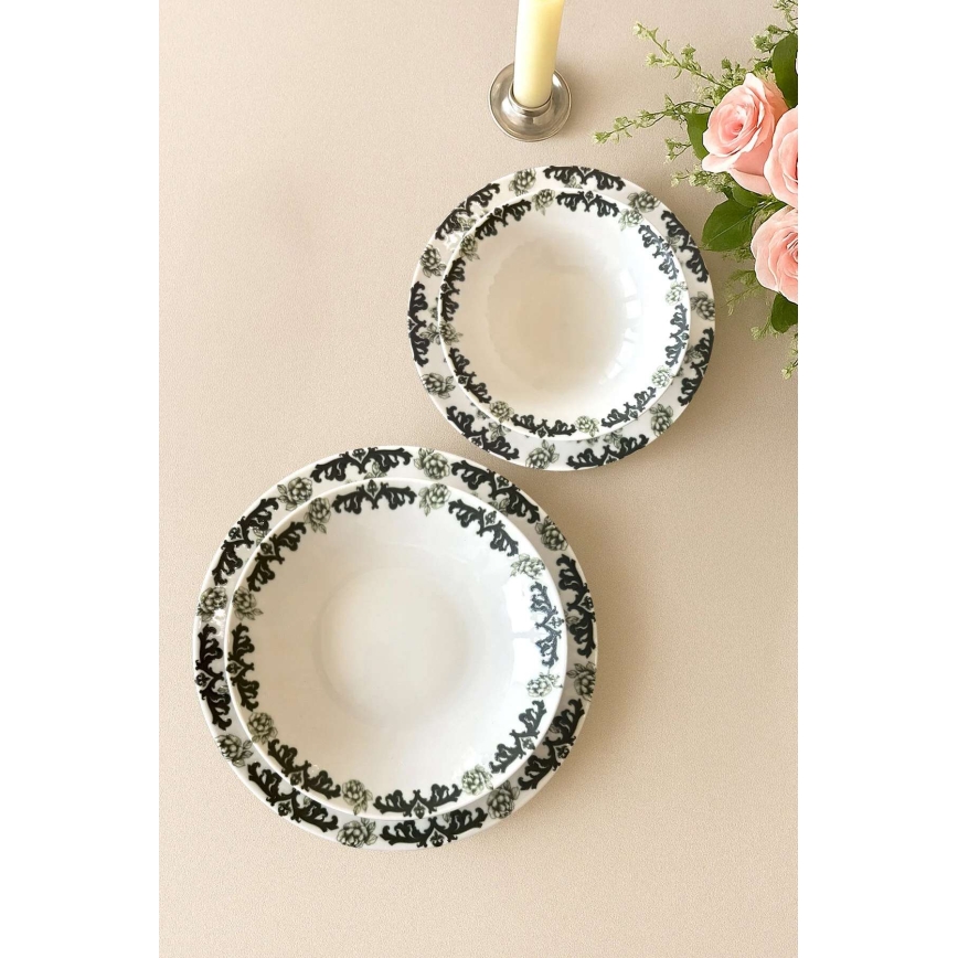 Juego de vajilla de 24 piezas blanco/verde/porcelana