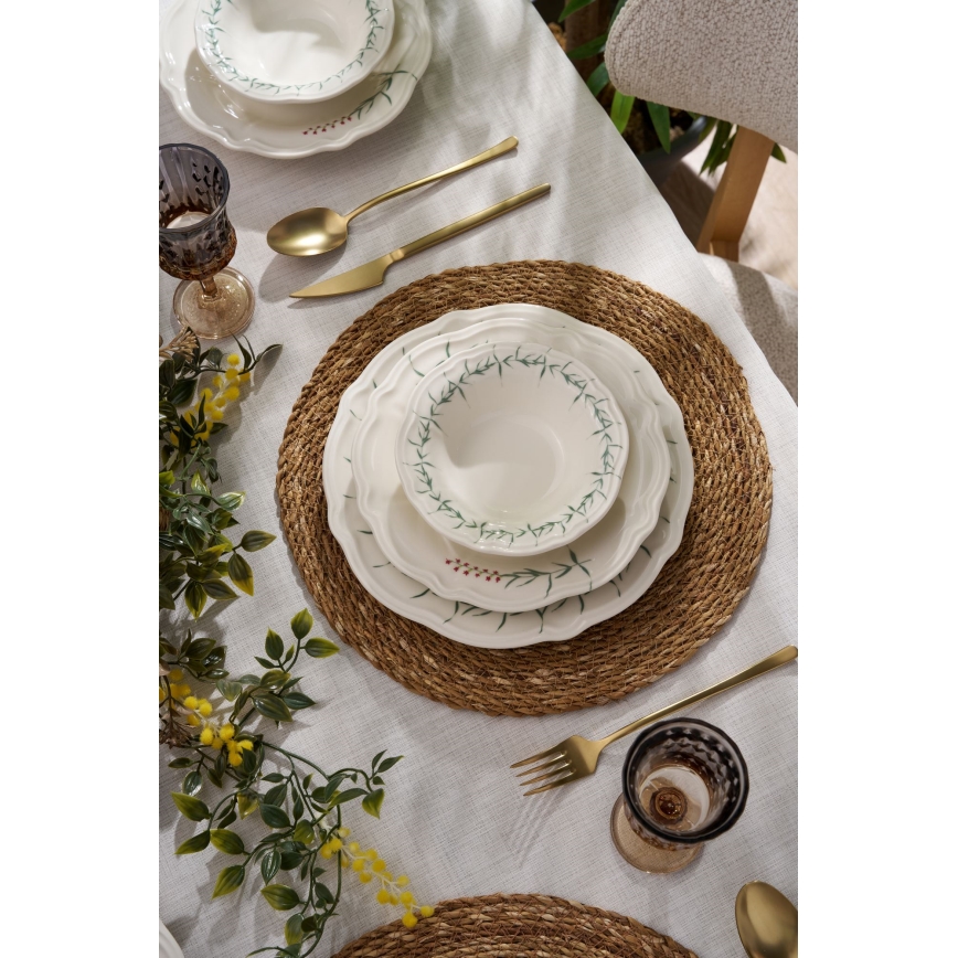 Juego de vajilla de 24 piezas blanco/verde/porcelana