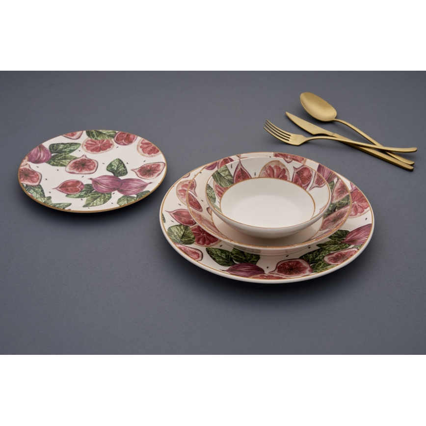 Juego de vajilla de 24 piezas, cerámica, rojo/blanco/verde