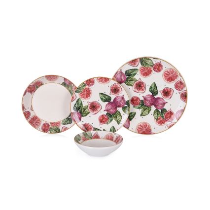 Juego de vajilla de 24 piezas, cerámica, rojo/blanco/verde