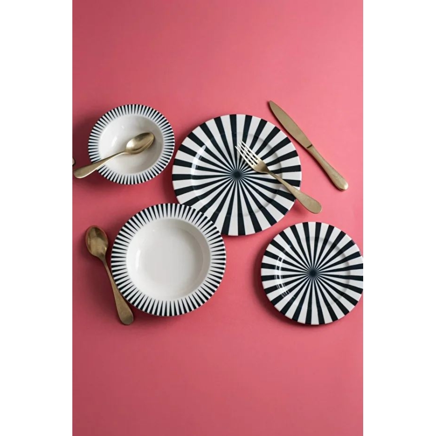 Juego de vajilla de 24 piezas de porcelana — elegante, disponible en blanco o negro