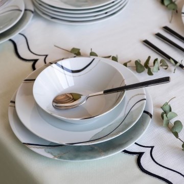 Juego de vajilla de 24 piezas, gris/verde, porcelana