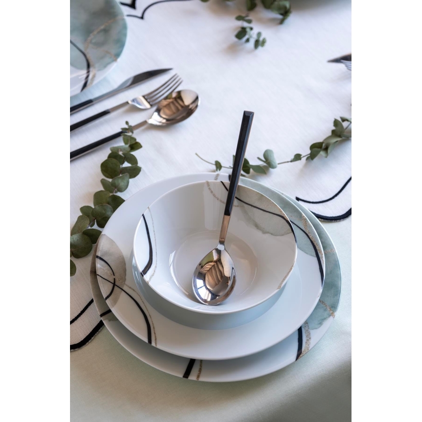 Juego de vajilla de 24 piezas, gris/verde, porcelana