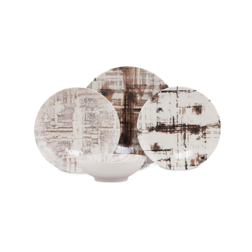 Juego de vajilla de 24 piezas marrón/blanco/porcelana