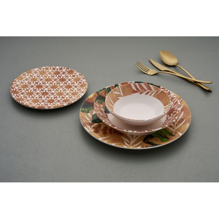 Juego de vajilla de 24 piezas, naranja y verde, cerámica