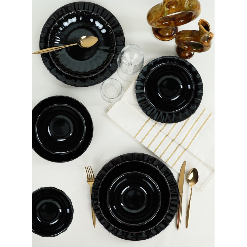 Juego de vajilla de 24 piezas, negro/gres