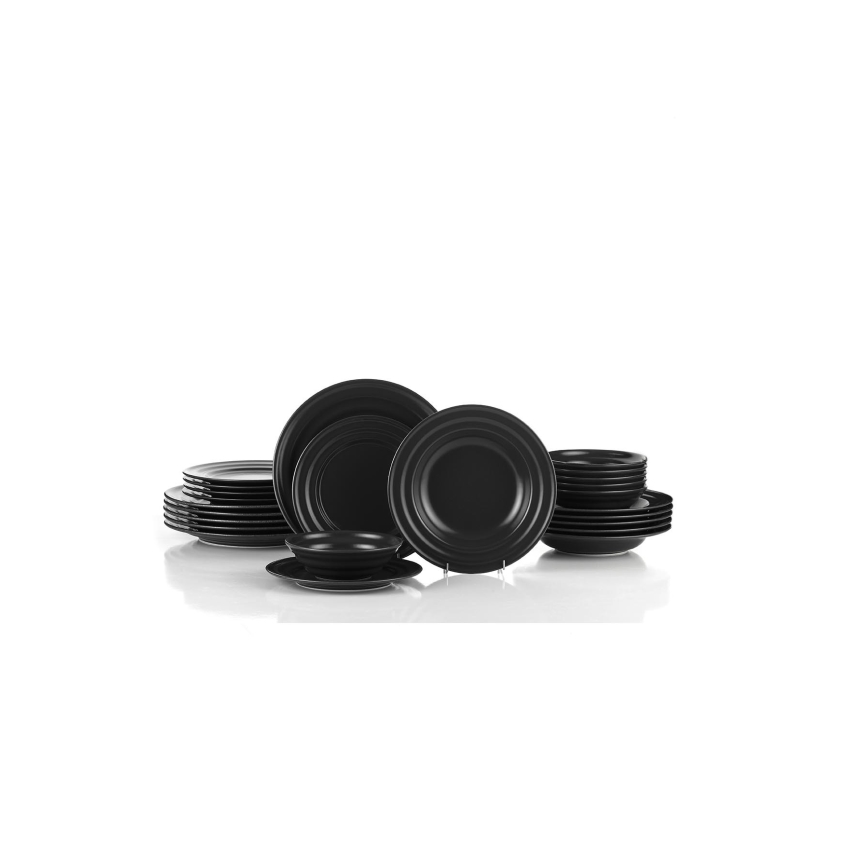 Juego de vajilla de 24 piezas, negro/porcelana