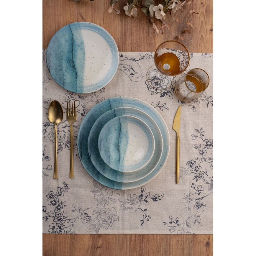 Juego de vajilla de 24 piezas, porcelana, azul/crema