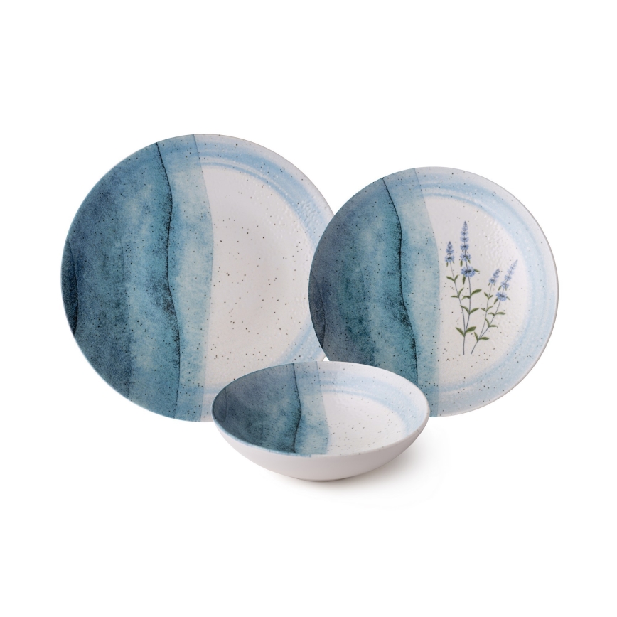 Juego de vajilla de 24 piezas, porcelana, azul/crema