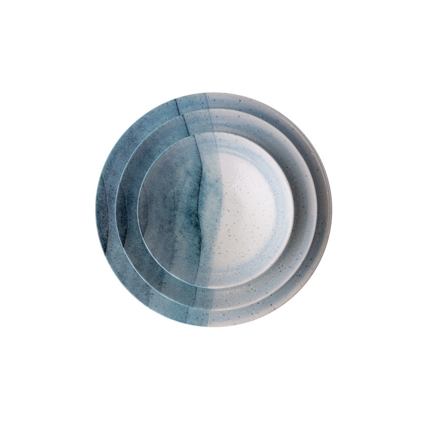 Juego de vajilla de 24 piezas, porcelana, azul/crema