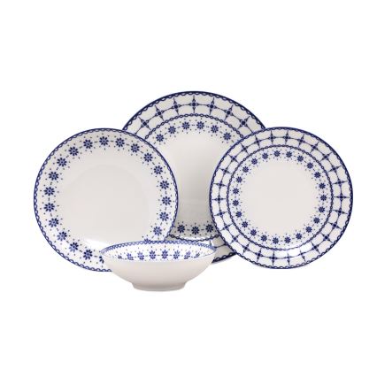 Juego de vajilla de 24 piezas, porcelana blanca/azul