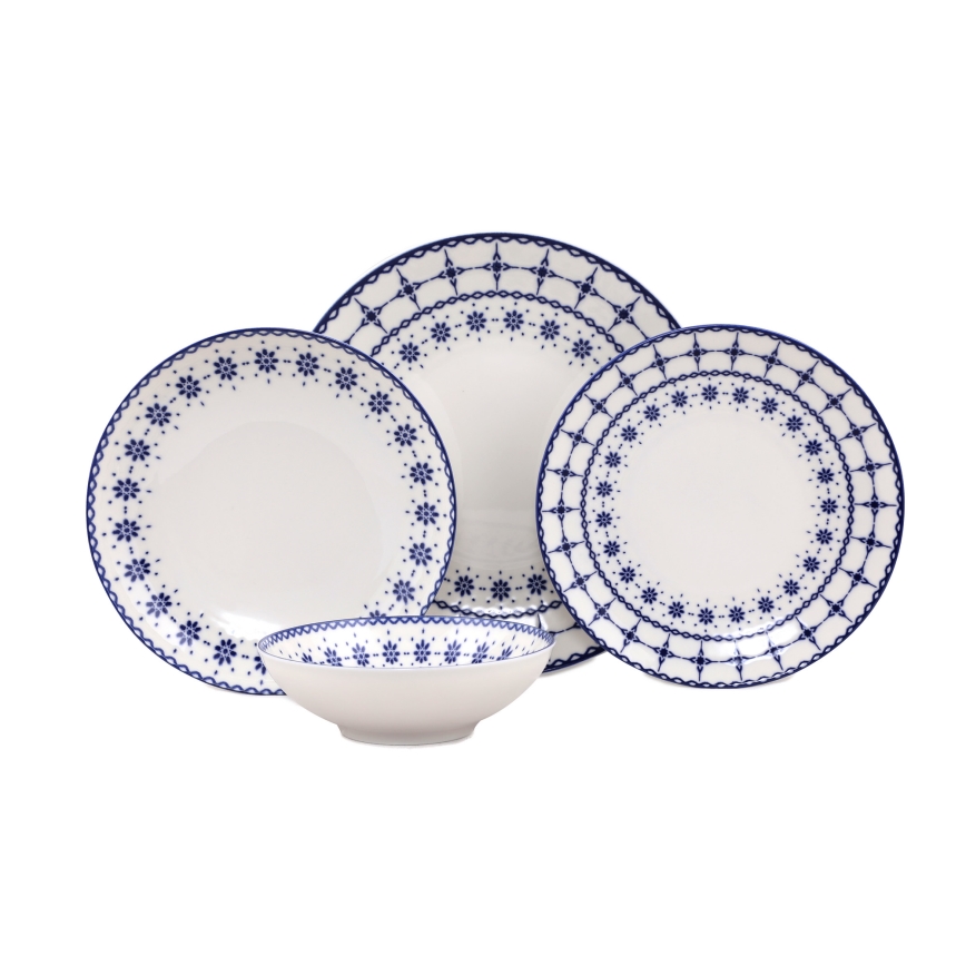 Juego de vajilla de 24 piezas, porcelana blanca/azul